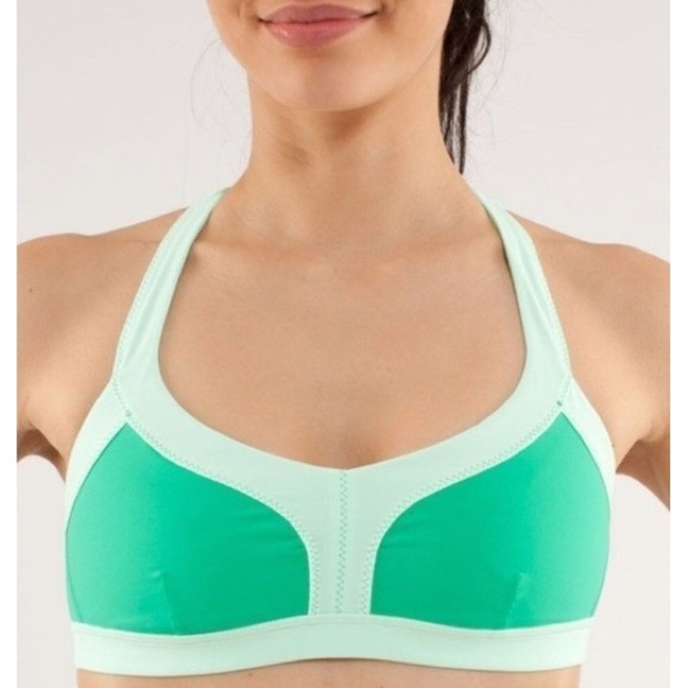 Lululemon Run Sprint Bra Women 6 Green Teal Power Luxtreme Athleisure Yoga
